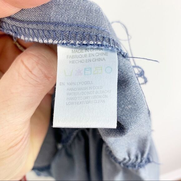 RD Style‎ Chambray Off-the-Shoulder Romper w/Wide Belt and Peplum Sleeves - Picture 10 of 12